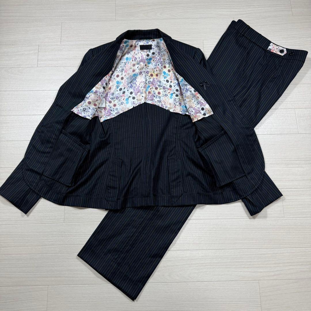 極美品 ポールスミスブラック 花柄 マルチストライプ パンツスーツ L