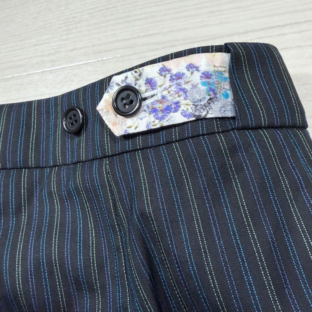 極美品 ポールスミスブラック 花柄 マルチストライプ パンツスーツ L