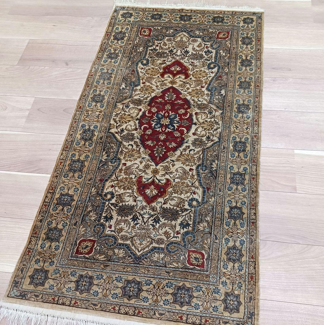 Y3294 中国北京緞通 ピュアシルク100% 細密手織り360段