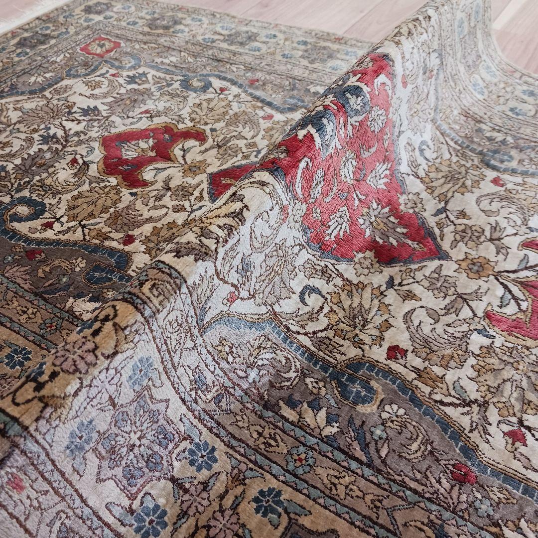 Y3294 中国北京緞通 ピュアシルク100% 細密手織り360段