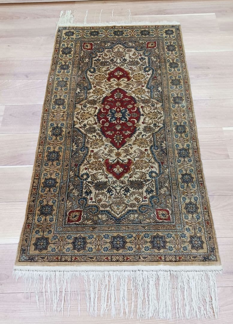 Y3294 中国北京緞通 ピュアシルク100% 細密手織り360段