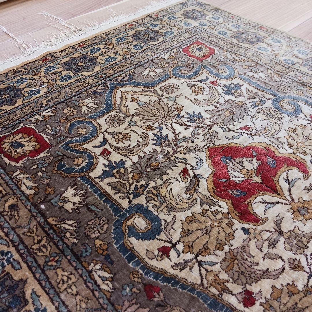 Y3294 中国北京緞通 ピュアシルク100% 細密手織り360段