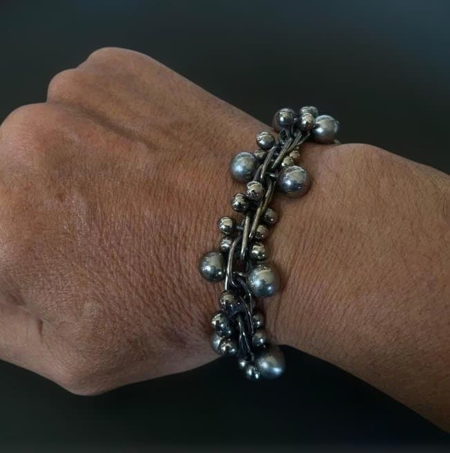 ヴィンテージ メキシコ シルバー パール DNA ブレスレット 8mm玉