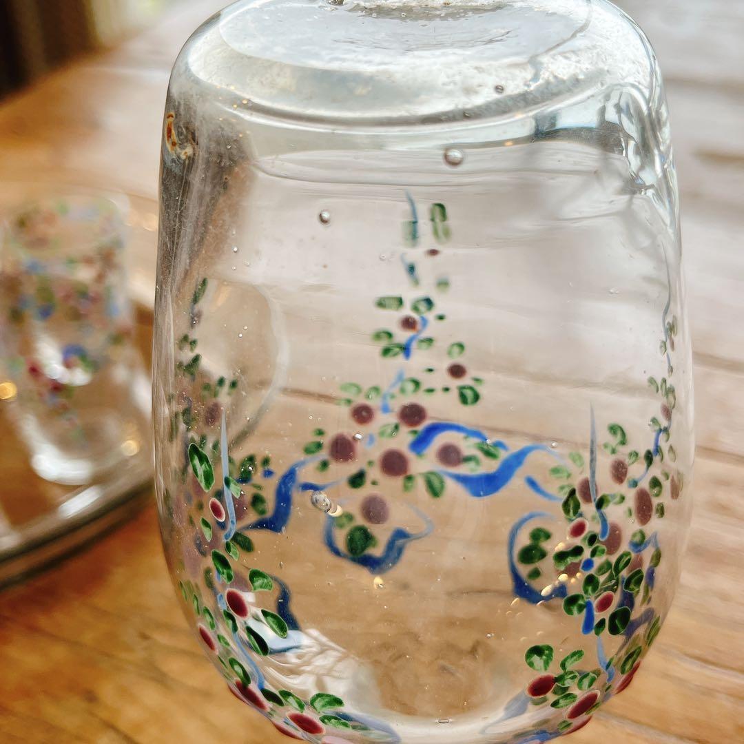 エナメル手描きの花柄が可愛いリキュールグラスSET