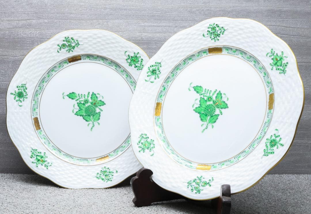 美品 ヘレンド 2枚まとめて プレート アポニー グリーン Herend