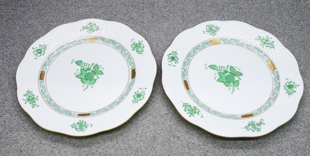 美品 ヘレンド 2枚まとめて プレート アポニー グリーン Herend