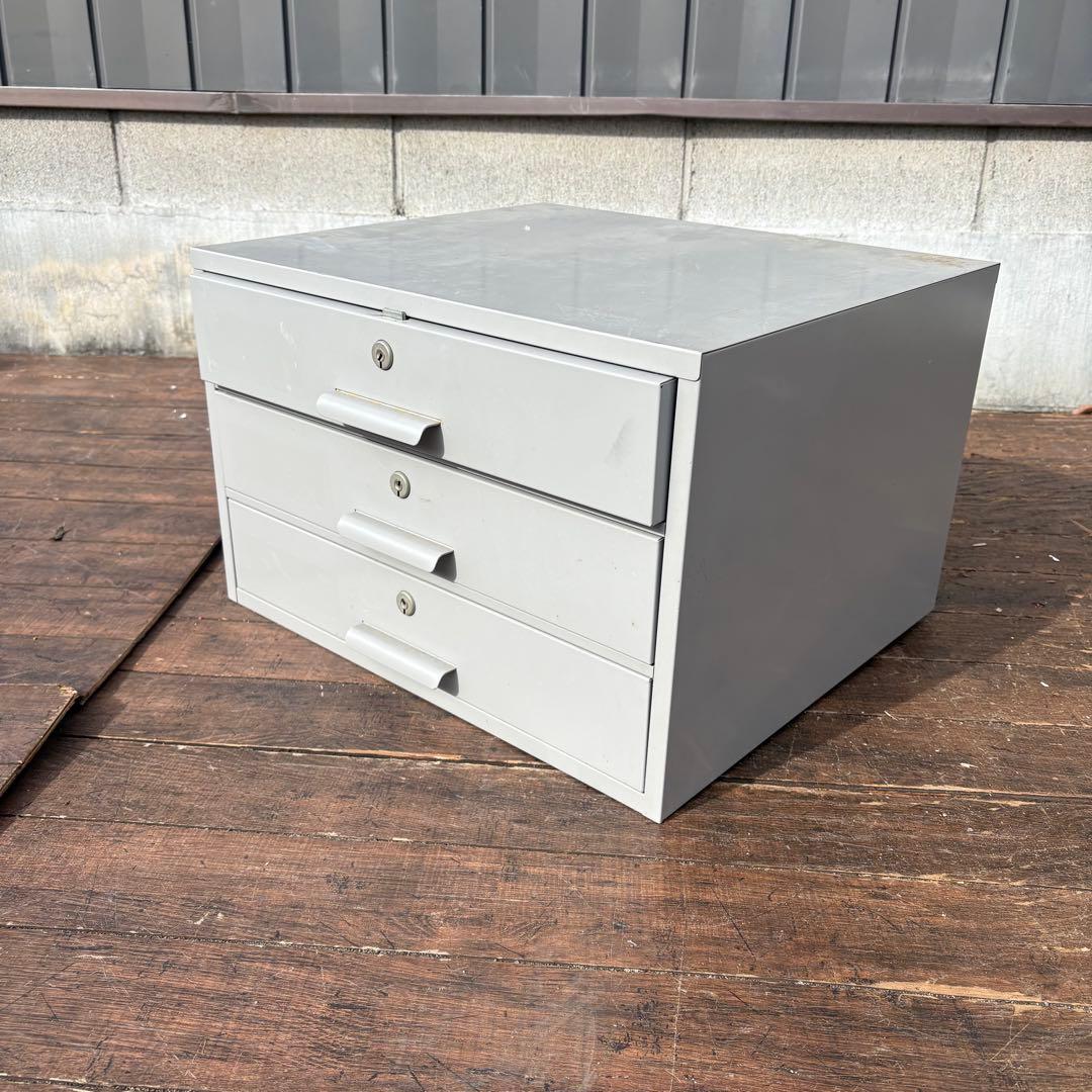 A4 昭和レトロ 3段 スチールキャビネット 書類棚 デスクワゴン 事務用品