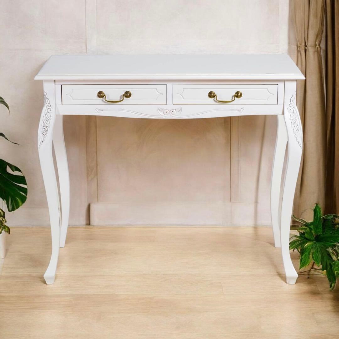 E 新品 コンソールテーブル 白 飾り棚 アンティーク サイドテーブル ホワイト