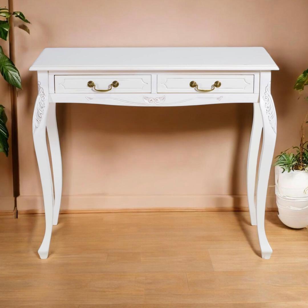 E 新品 コンソールテーブル 白 飾り棚 アンティーク サイドテーブル ホワイト