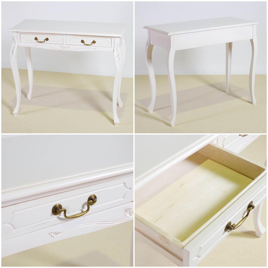 E 新品 コンソールテーブル 白 飾り棚 アンティーク サイドテーブル ホワイト