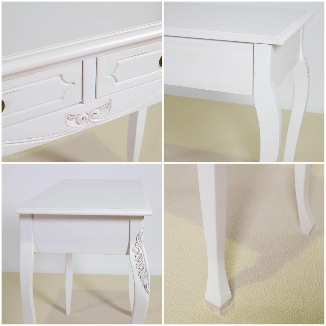 E 新品 コンソールテーブル 白 飾り棚 アンティーク サイドテーブル ホワイト