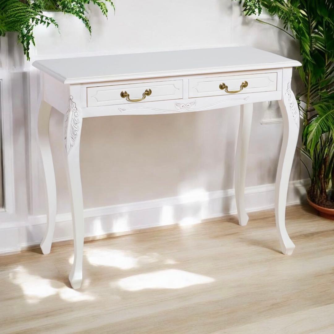 E 新品 コンソールテーブル 白 飾り棚 アンティーク サイドテーブル ホワイト