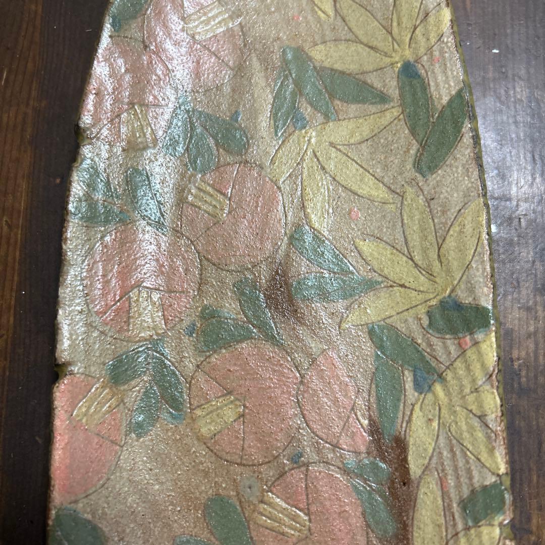 作家　陶芸作家　草花模様　オーバル皿　超長皿　変形皿　椿　1点もの