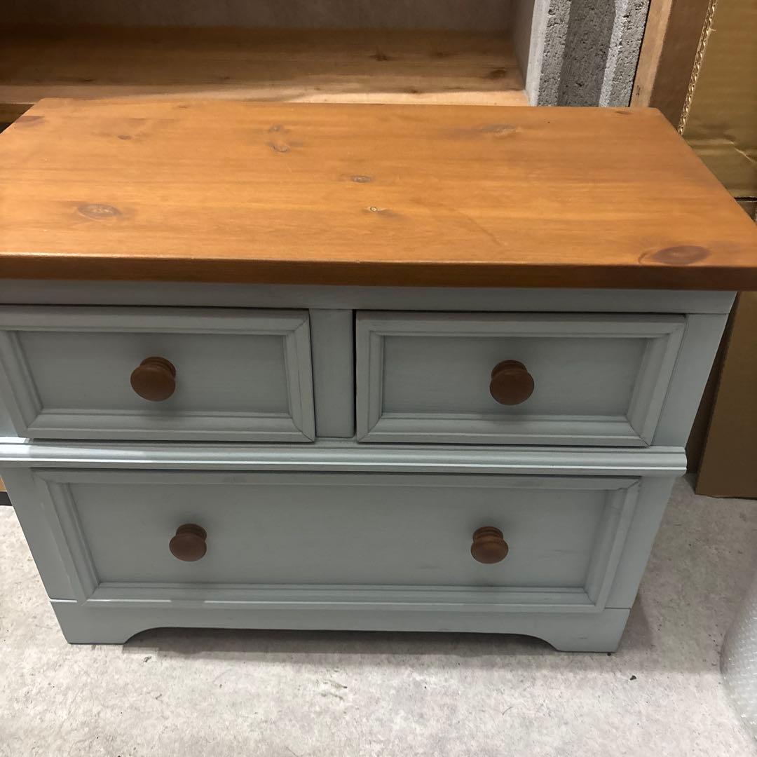 シャビーシック 木製チェスト 3段｜アンティーク調｜グレー×ナチュラル 天然木風