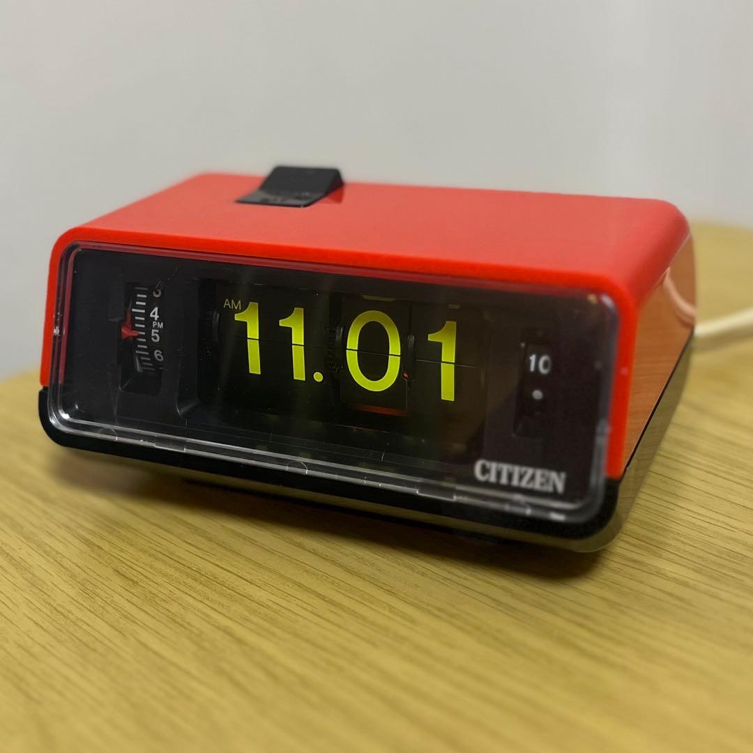 【メンテ済・動作正常】CITIZEN パタパタ時計 ハイリーフ・カーチス 赤黒