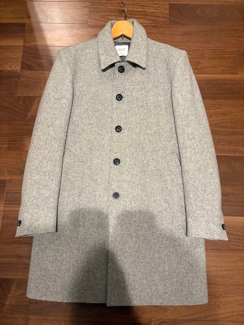 UNITED TOKYO グレー メリノウール ステンカラーコート