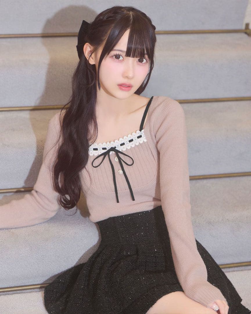 michellMacaron リボンリブニットトップス