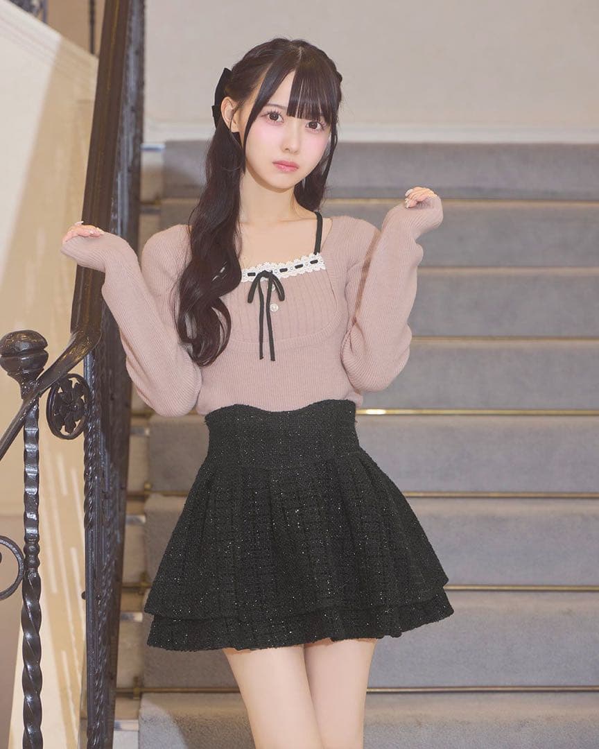 michellMacaron リボンリブニットトップス