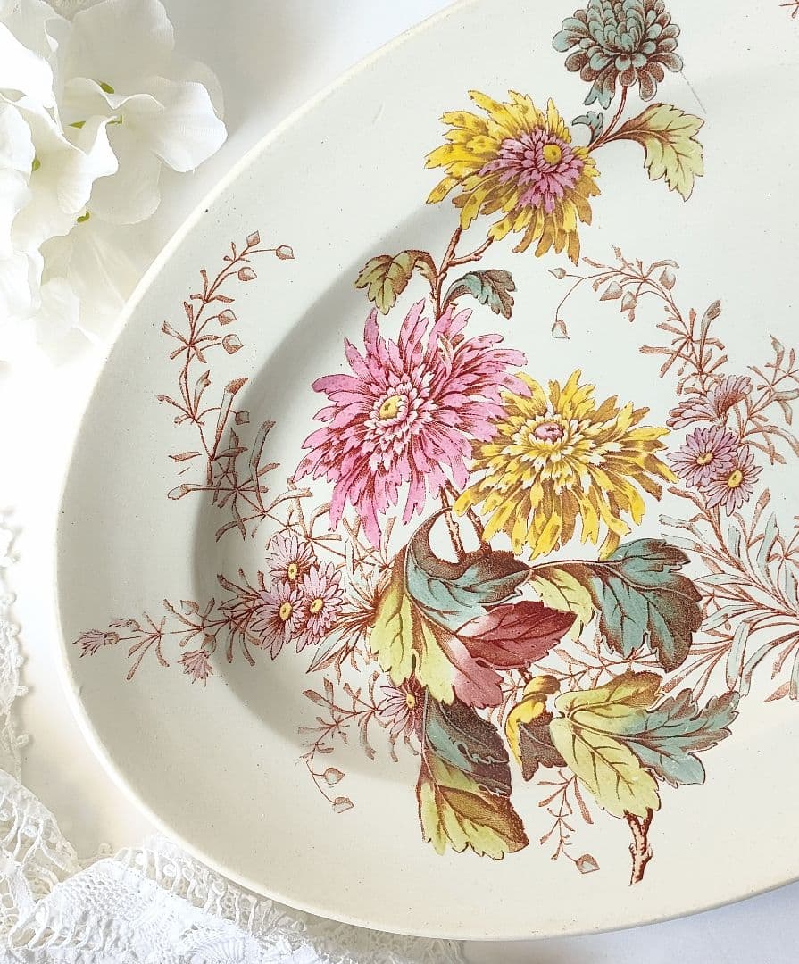 希少　美品　リュネビル　お花のオーバル皿　フランスアンティーク