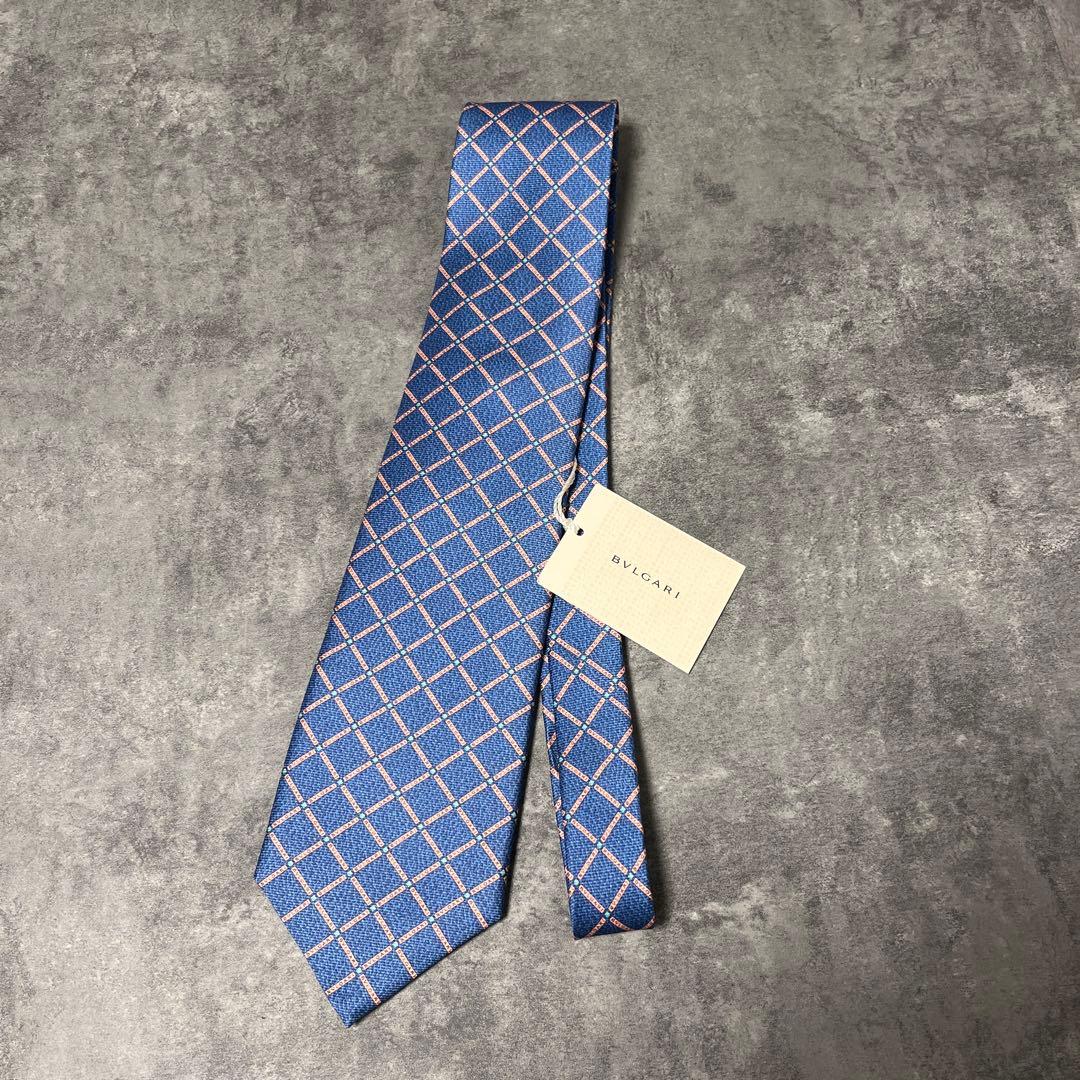 ブルガリ BVLGARI 青 格子模様 ネクタイ