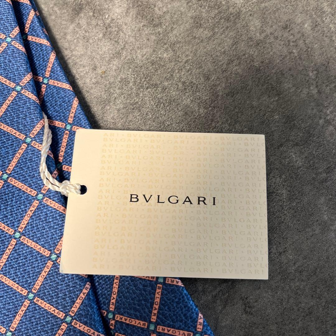 ブルガリ BVLGARI 青 格子模様 ネクタイ