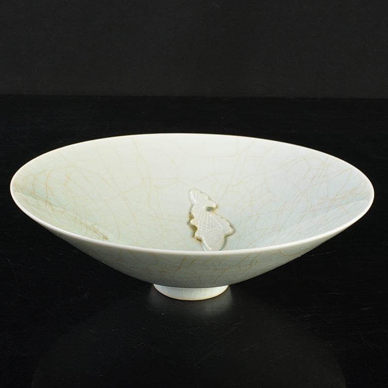 中国　影青　貼魚氷裂文鉢　茶碗　C　R6494