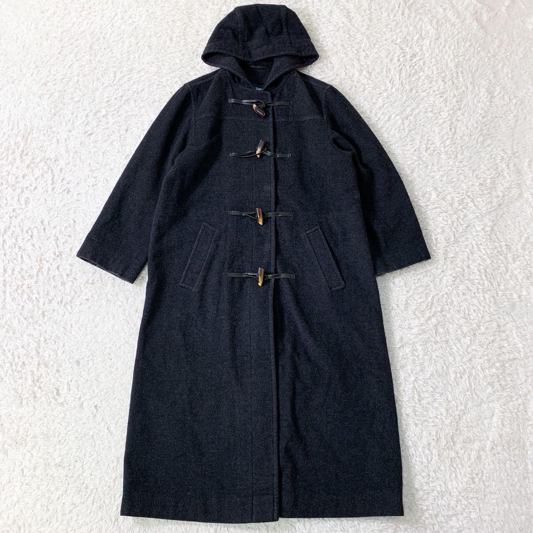 【美品・カシミヤ混】バーバリー ロンドンダッフルコート 黒 フード L〜XL相当