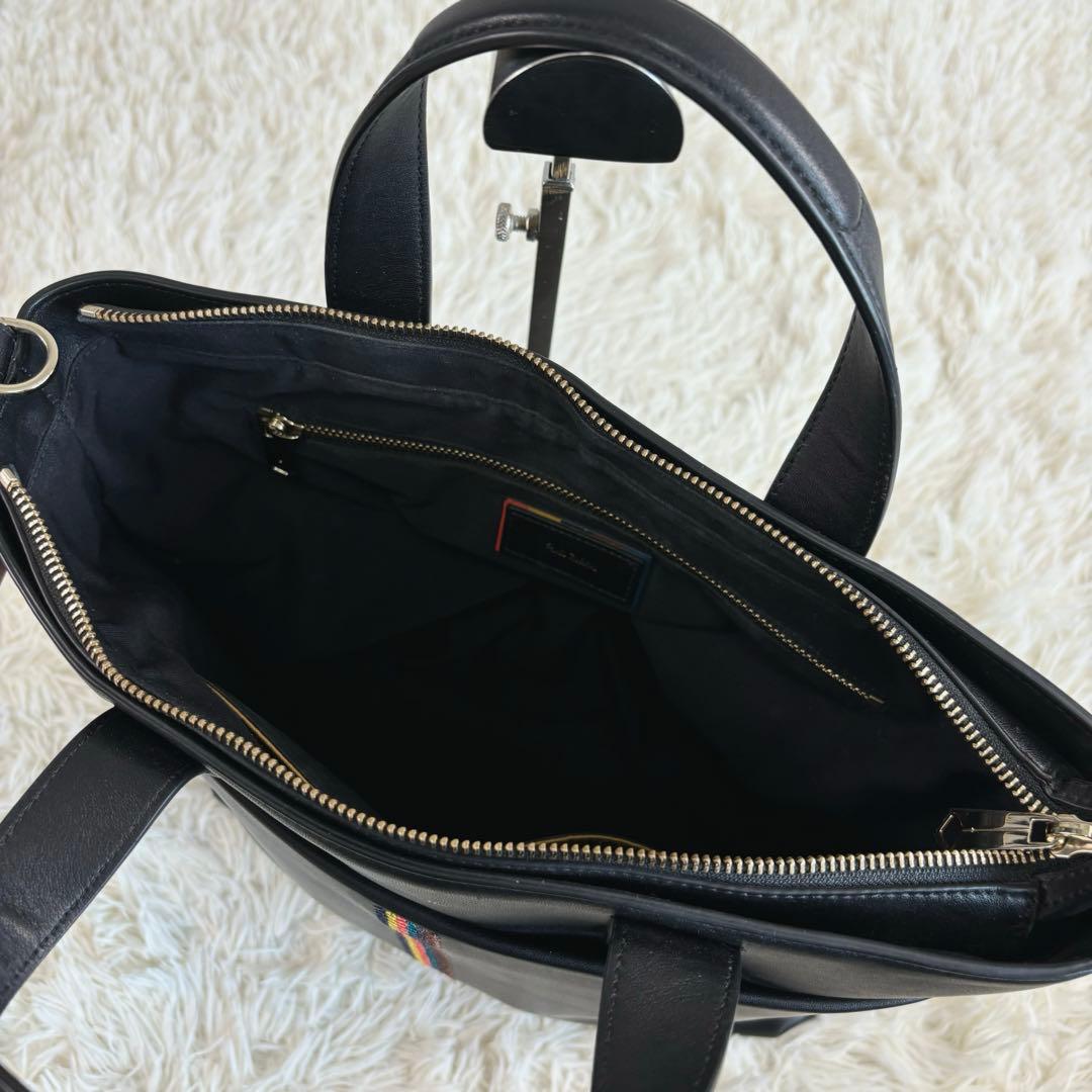 ポールスミス 牛革レザー トートバッグ ブラック アーティスト・ストライプ