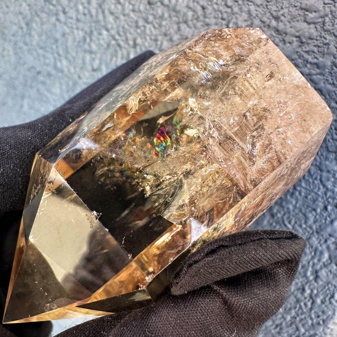 【開運 魔除】絶品❗️レインボー煙水晶スモーキーシトリン六角柱 超パワーA1497