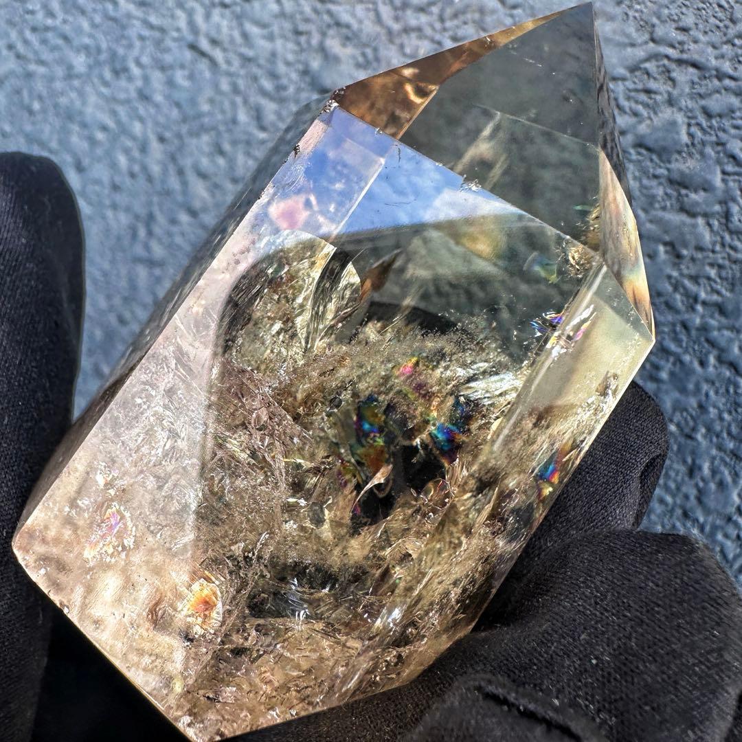 【開運 魔除】絶品❗️レインボー煙水晶スモーキーシトリン六角柱 超パワーA1497
