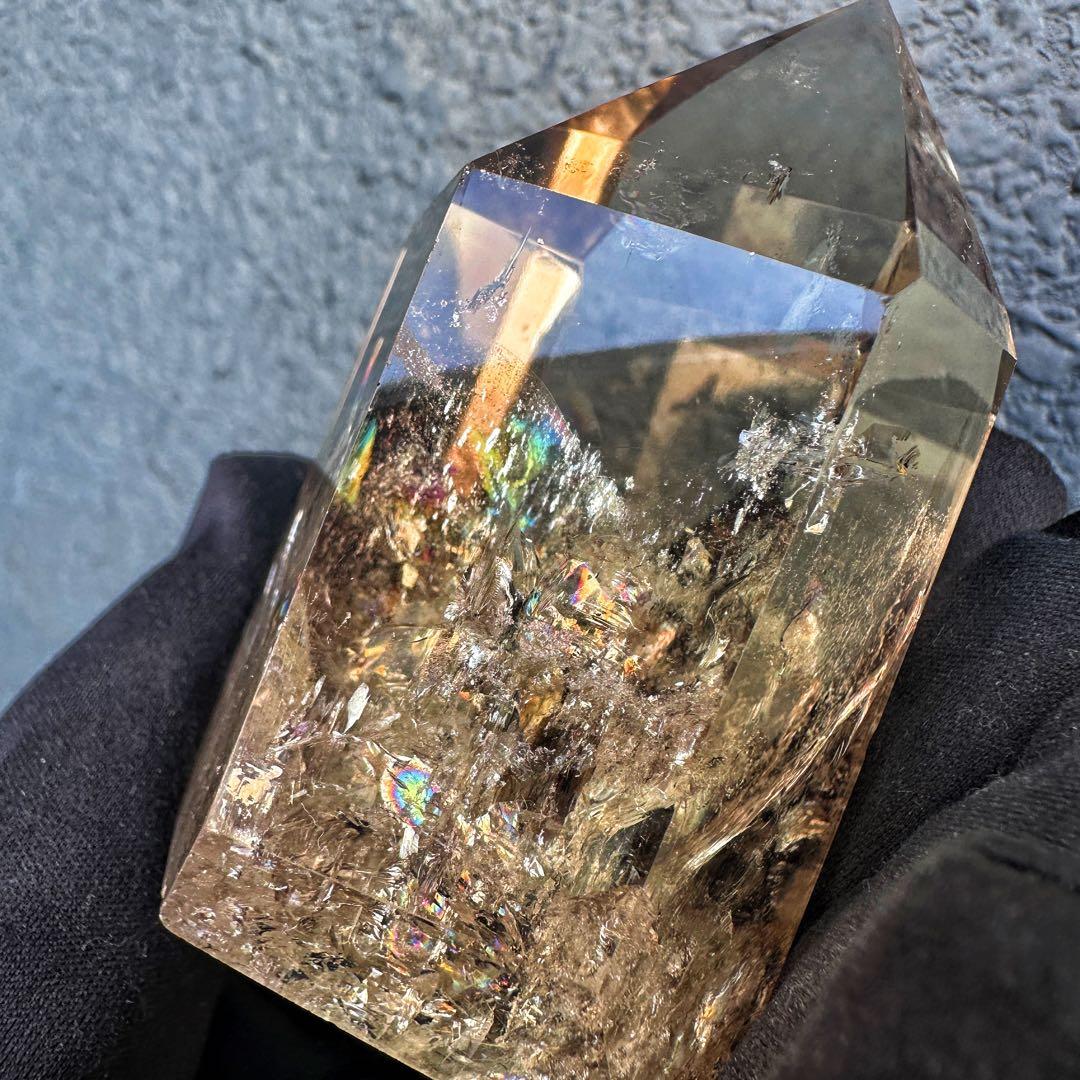 【開運 魔除】絶品❗️レインボー煙水晶スモーキーシトリン六角柱 超パワーA1497
