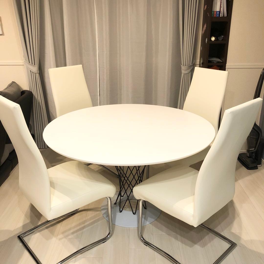 【直接引き取り】ダイニングテーブルセット　円卓　4人掛け　（ホワイト）