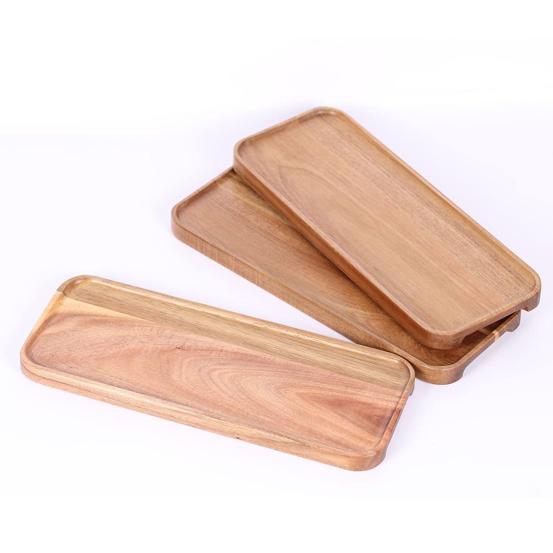 木製プレート サービングトレイ長方形木製サービングトレイ 3枚セット 野菜 果物