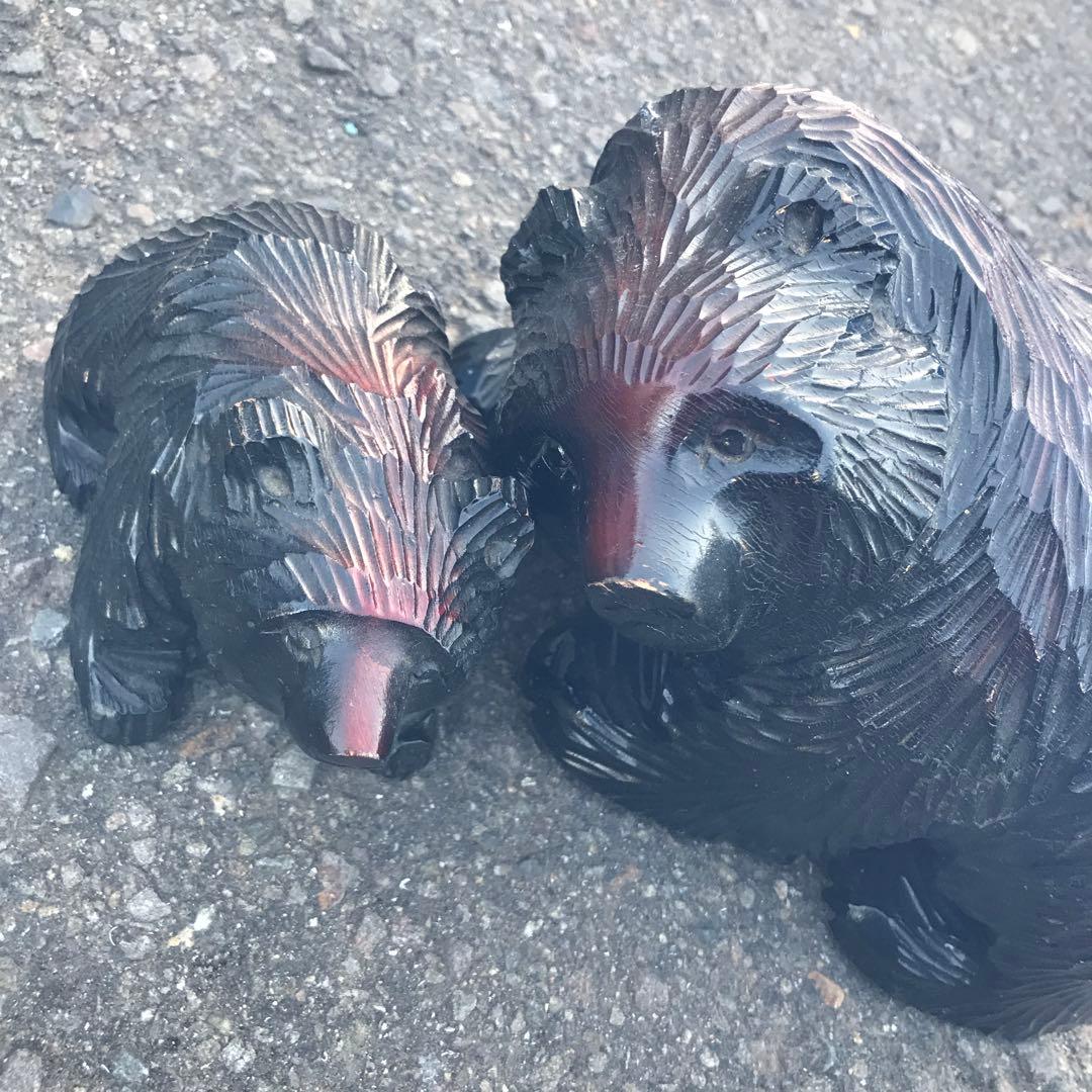 木製 クマの親子 置物 約15cmと8cm