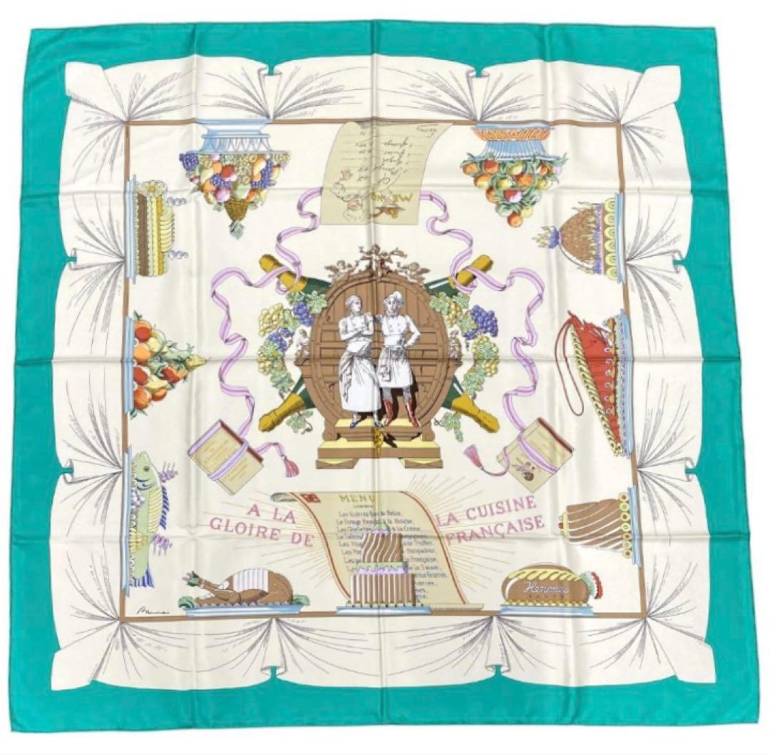 HERMES/エルメス カレ90 フランス料理を讃えて スカーフ