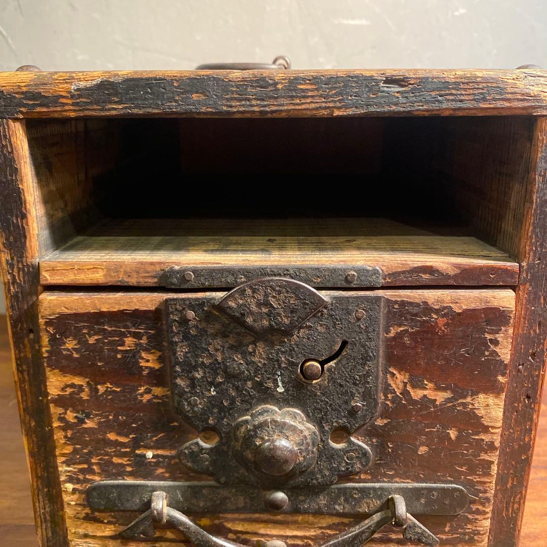 明治 硯箱 時代金具銭函 小引き出し アンティーク 骨董品 古道具 コレクション