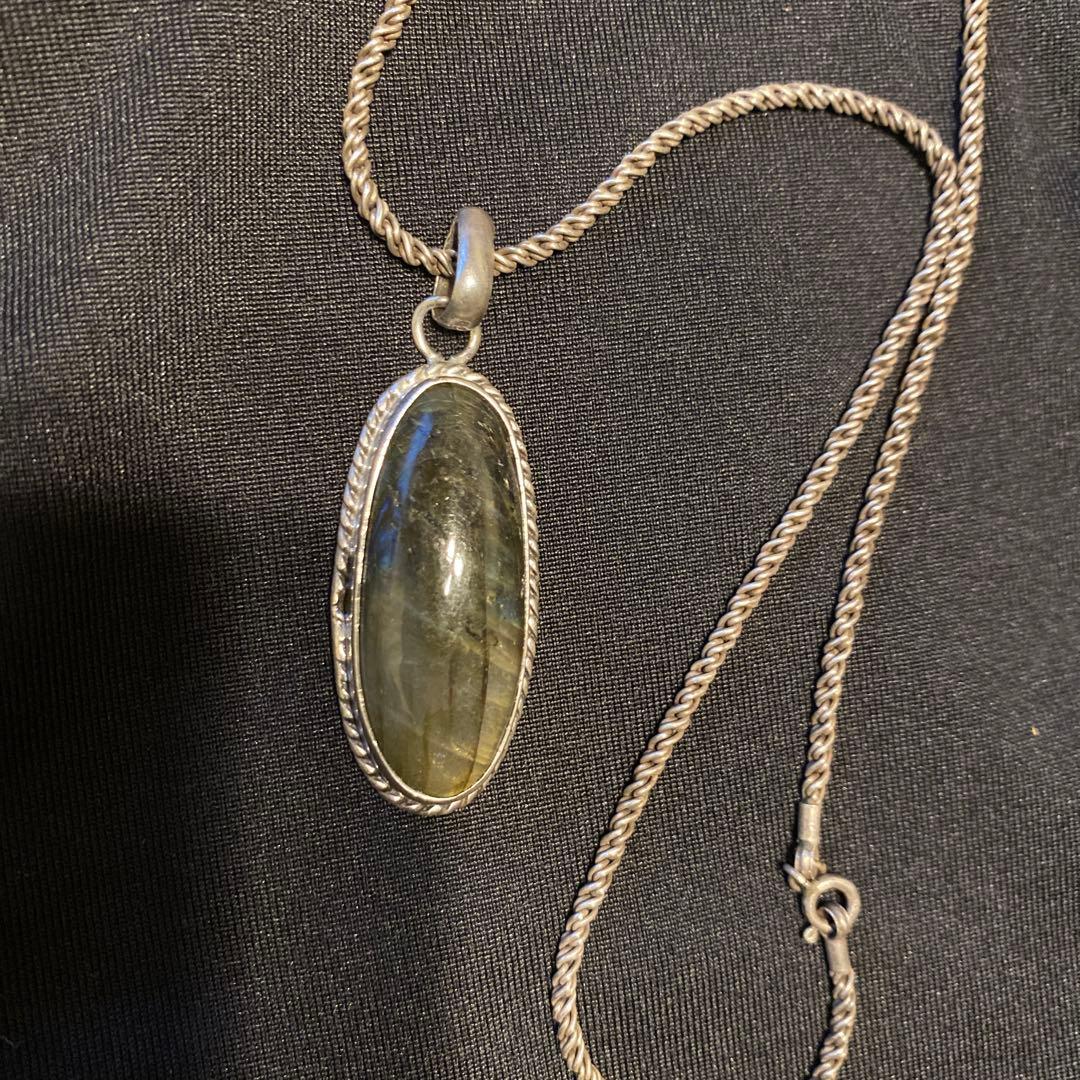 シルバー ラブラドライト ロングペンダント