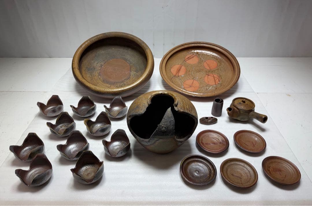 備前焼 大皿等 作者不明 登り窯 8点セット