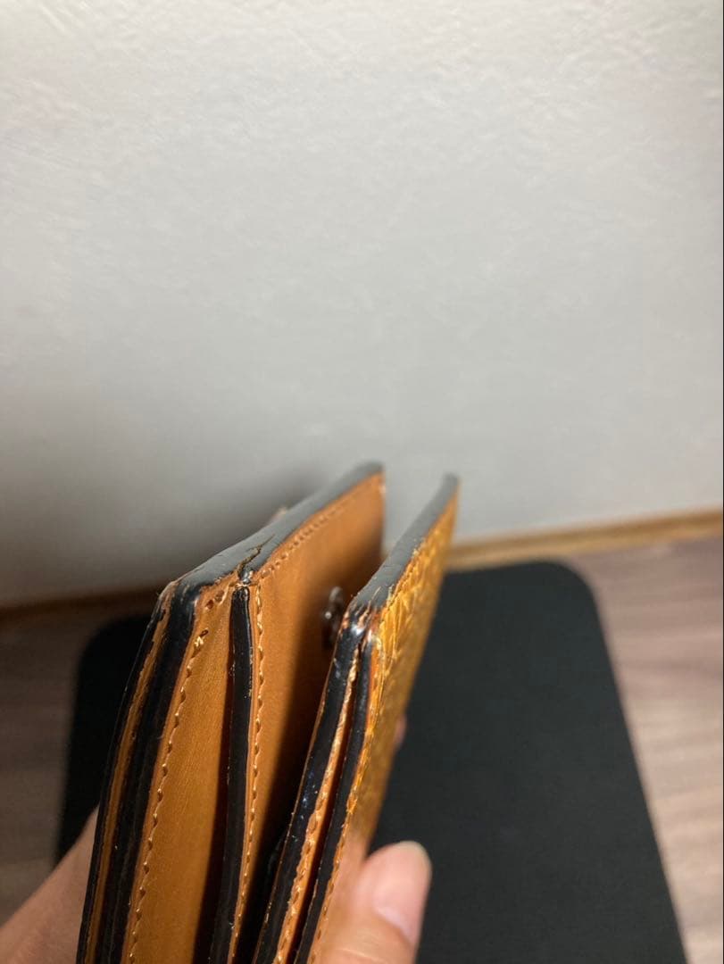 【万双】ミニ財布 クロコダイル キャメル