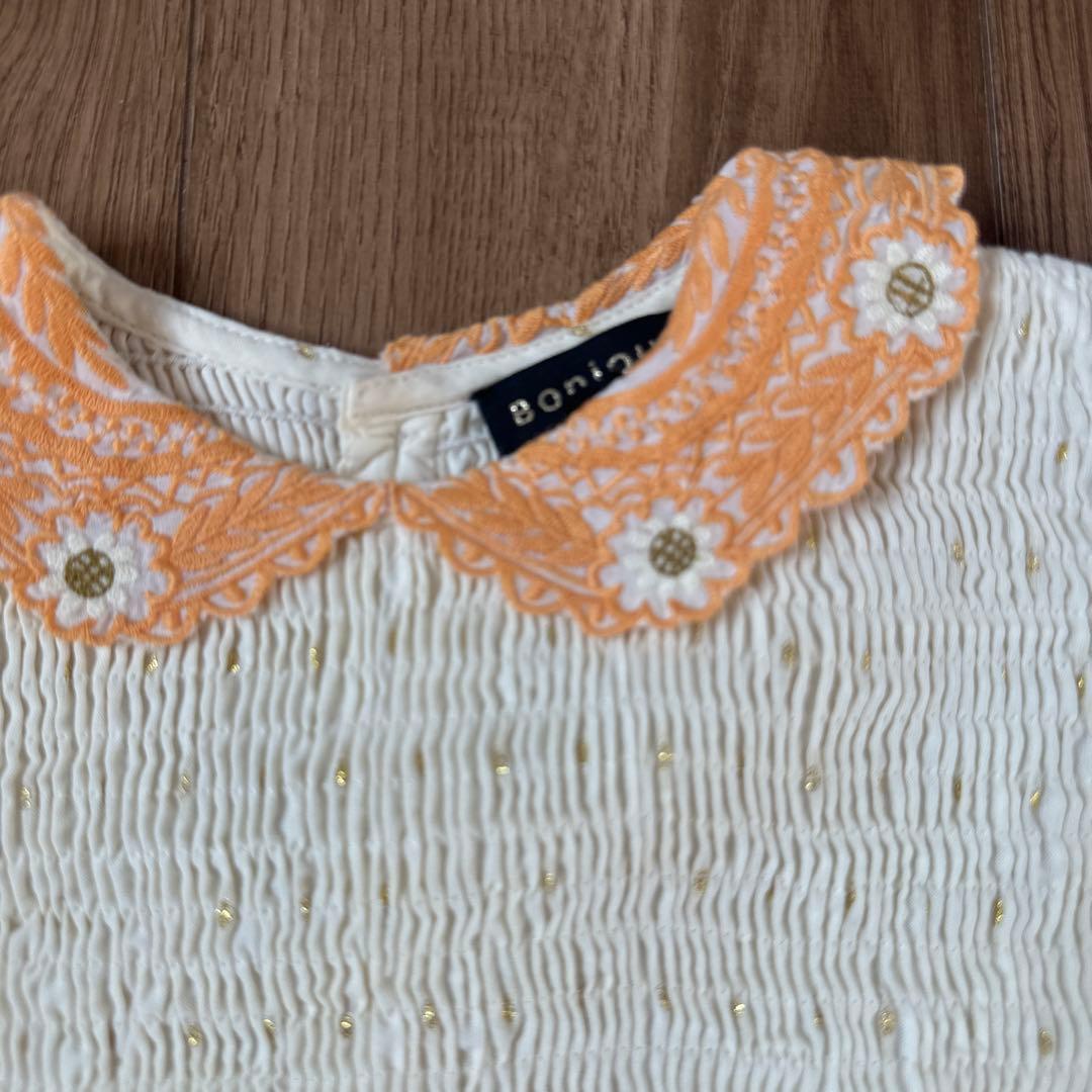 Bonjour 花柄刺繍 チュニック ブラウス　8y