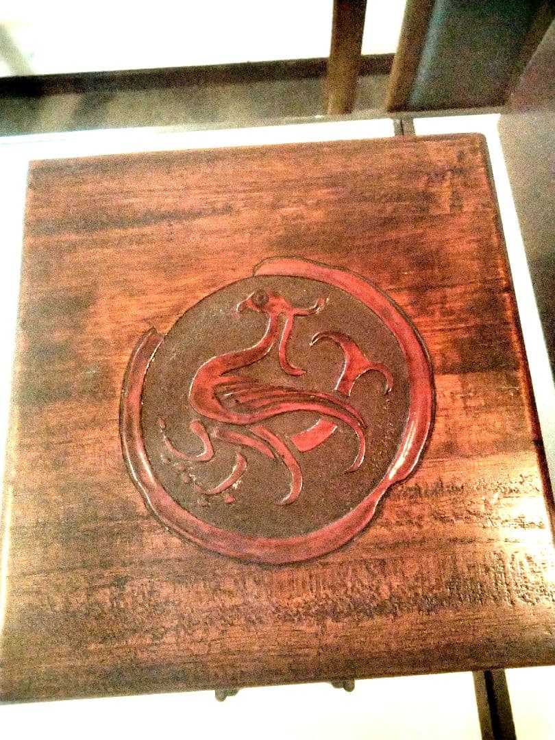 岡山　烏城彫　小物入三段（小）古瓦　美品