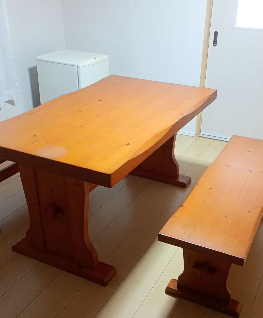 ディノス購入 カントリー調 天然木ダイニングテーブル＆ベンチセット 重厚感あり