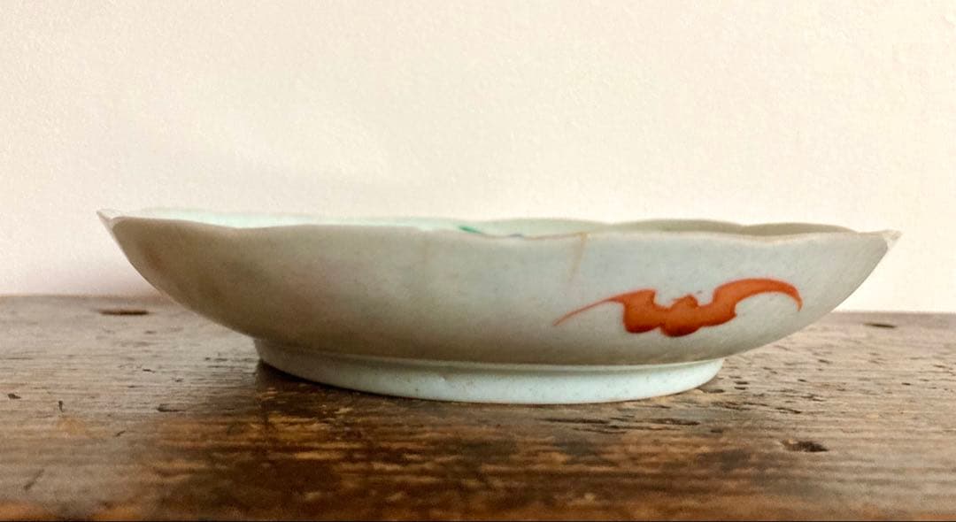 稀少　中国清代　骨董　色絵　輪花皿　中国古玩　アンティーク　唐物粉彩