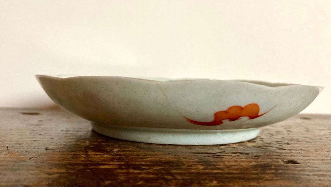 稀少　中国清代　骨董　色絵　輪花皿　中国古玩　アンティーク　唐物粉彩