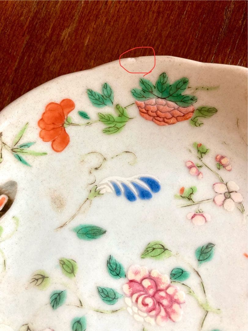 稀少　中国清代　骨董　色絵　輪花皿　中国古玩　アンティーク　唐物粉彩