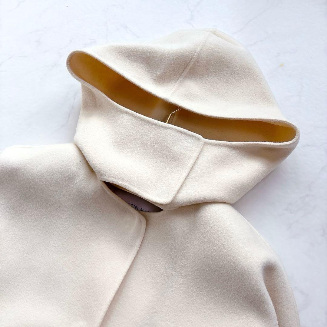 【ルシェルブルー】フーデット　ダブルフェイスコート　フードオーバーコート　36