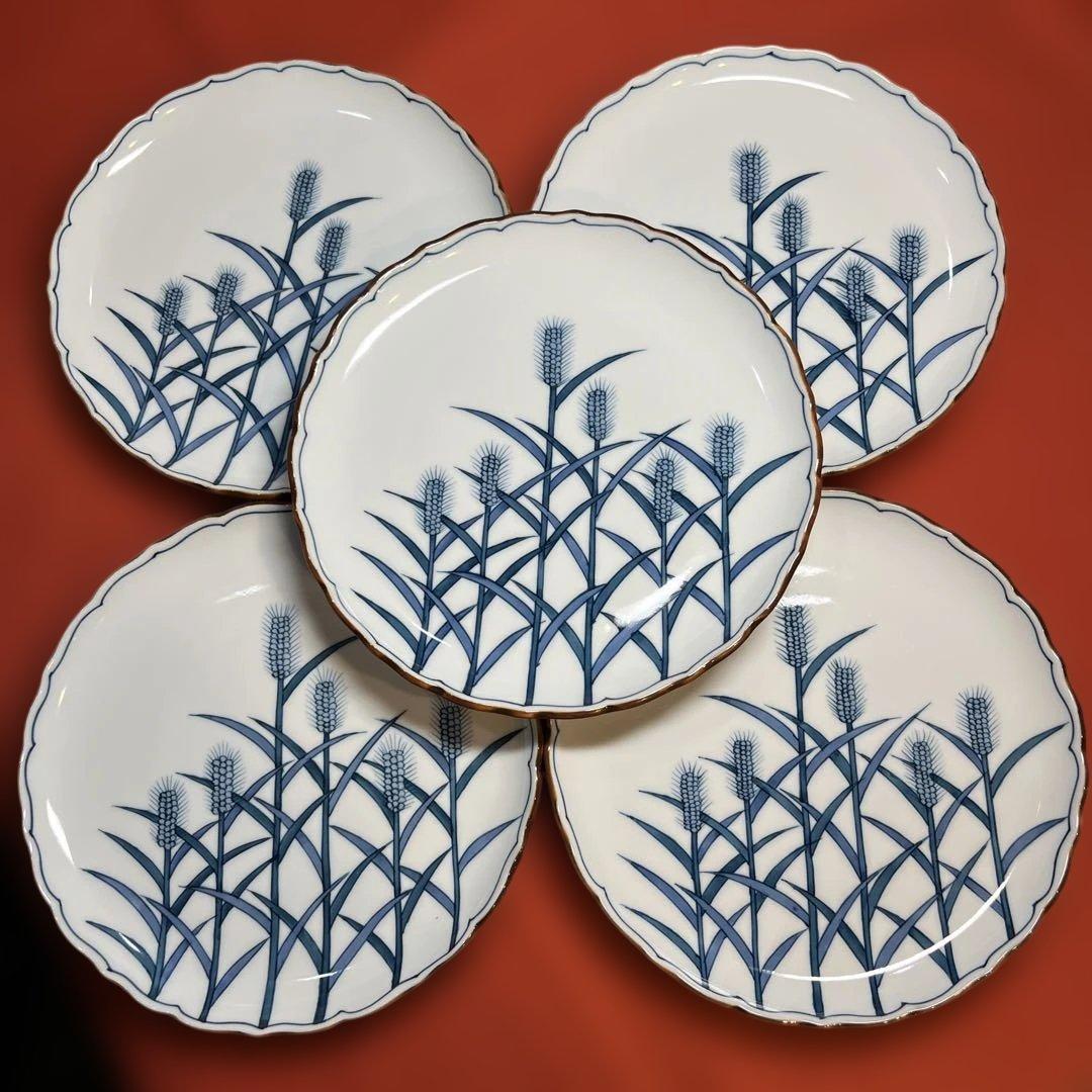 館林喜助工房「染付麦絵皿五枚揃え」
