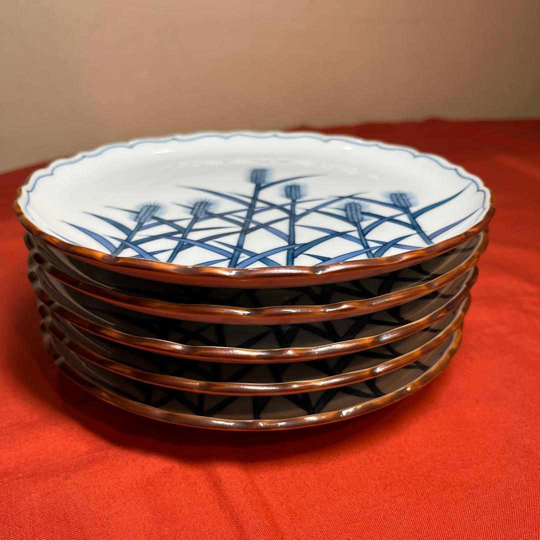 館林喜助工房「染付麦絵皿五枚揃え」