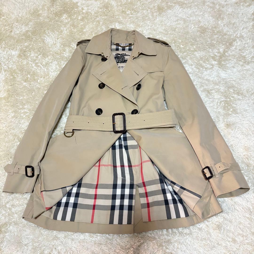 バーバリー トレンチコート ケンジントン ベルト メガチェック UK4 Sサイズ