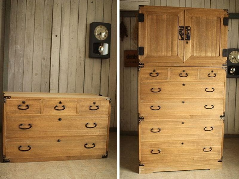 古い木製の引き出し5杯　チェスト　桐箪笥　昭和レトロ　タンス　古家具　古民家